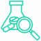 Picto d'une fiole avec des médicaments et une loupe